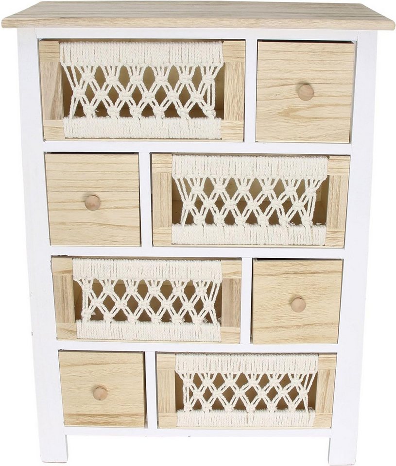 Dekoleidenschaft Schubkastenkommode Kommode "Makramee" aus Holz & Textil 56x77 cm, 8 Schubladen, Boho Chic, Schubladenkommode, kleine Holzkommode, Flurkommode,  – Bild 2 von 5