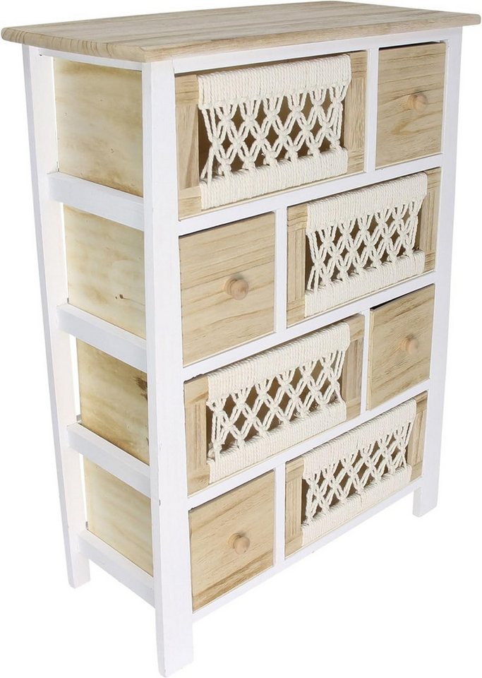 Dekoleidenschaft Schubkastenkommode Kommode "Makramee" aus Holz & Textil 56x77 cm, 8 Schubladen, Boho Chic, Schubladenkommode, kleine Holzkommode, Flurkommode,  – Bild 3 von 5