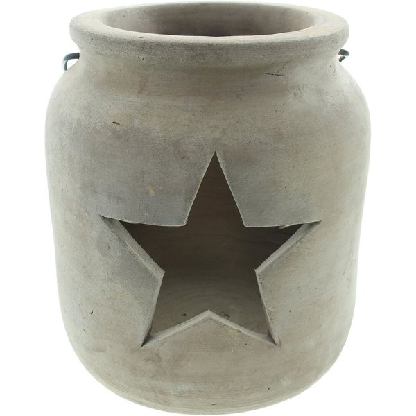 Dekoleidenschaft Windlicht "Stern" aus Terracotta, schwer, Outdoor Hängelaterne, Gartenlaterne, Ø 24x26 cm, großer Kerzenhalter, Hängewindlicht