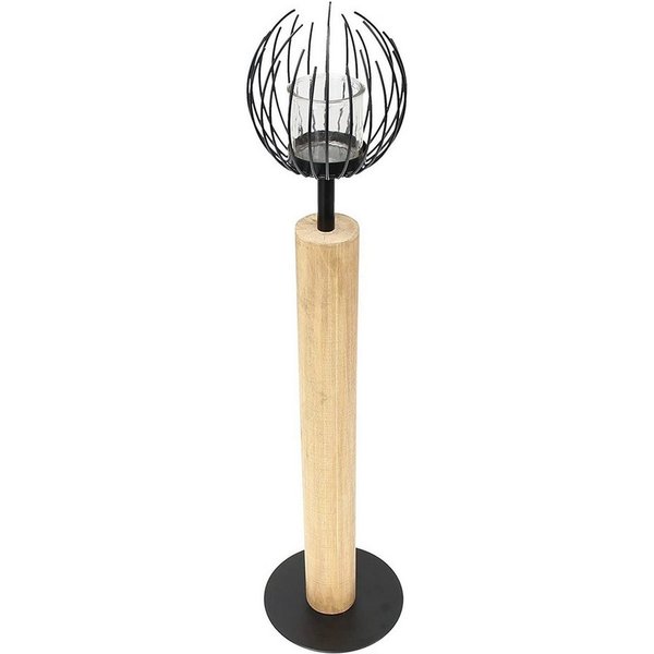 Dekoleidenschaft Windlicht Windlichtsäule "Kugel" aus Holz & Metall, 85 cm hoch, Kerzensäule, Dekosäule mit Windlicht für Wohnzimmer, Balkon & Terrasse, Holzsäu