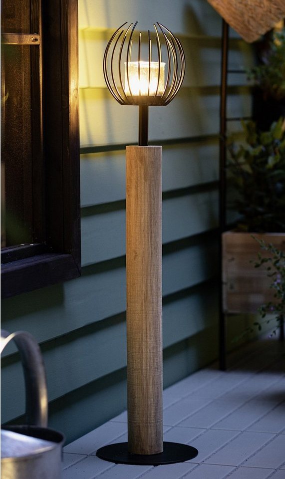 Dekoleidenschaft Windlicht Windlichtsäule "Kugel" aus Holz & Metall, 85 cm hoch, Kerzensäule, Dekosäule mit Windlicht für Wohnzimmer, Balkon & Terrasse, Holzsäu – Bild 2 von 4