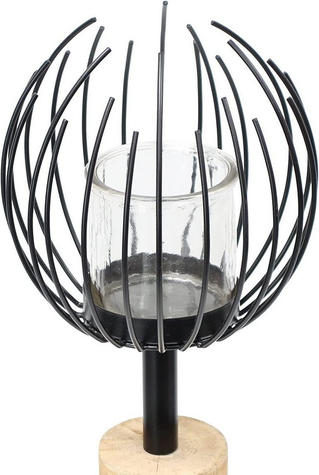 Dekoleidenschaft Windlicht Windlichtsäule "Kugel" aus Holz & Metall, 85 cm hoch, Kerzensäule, Dekosäule mit Windlicht für Wohnzimmer, Balkon & Terrasse, Holzsäu – Bild 3 von 4