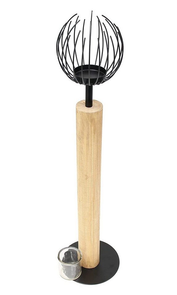 Dekoleidenschaft Windlicht Windlichtsäule "Kugel" aus Holz & Metall, 85 cm hoch, Kerzensäule, Dekosäule mit Windlicht für Wohnzimmer, Balkon & Terrasse, Holzsäu – Bild 4 von 4