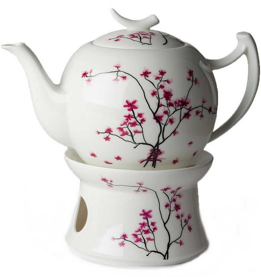 Dekomiro Teeservice TeaLogic Cherry Blossom 1 Tekanne 2L, 2 Becher 0,4L u. Stövchen (5-tlg), 2 Personen, Fine Bone China Porzellan, Teesevice mit Teekanne 2 Lit – Bild 2 von 3
