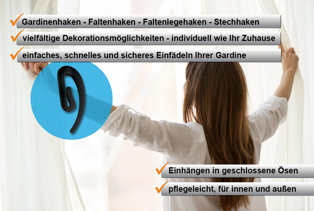 dekondo Gardinenhaken Stechhaken, Steckhaken, Faltenlegehaken, (100-St), zur Befestigung Ihrer Gardinen an Gardinengleitern – Bild 3 von 5