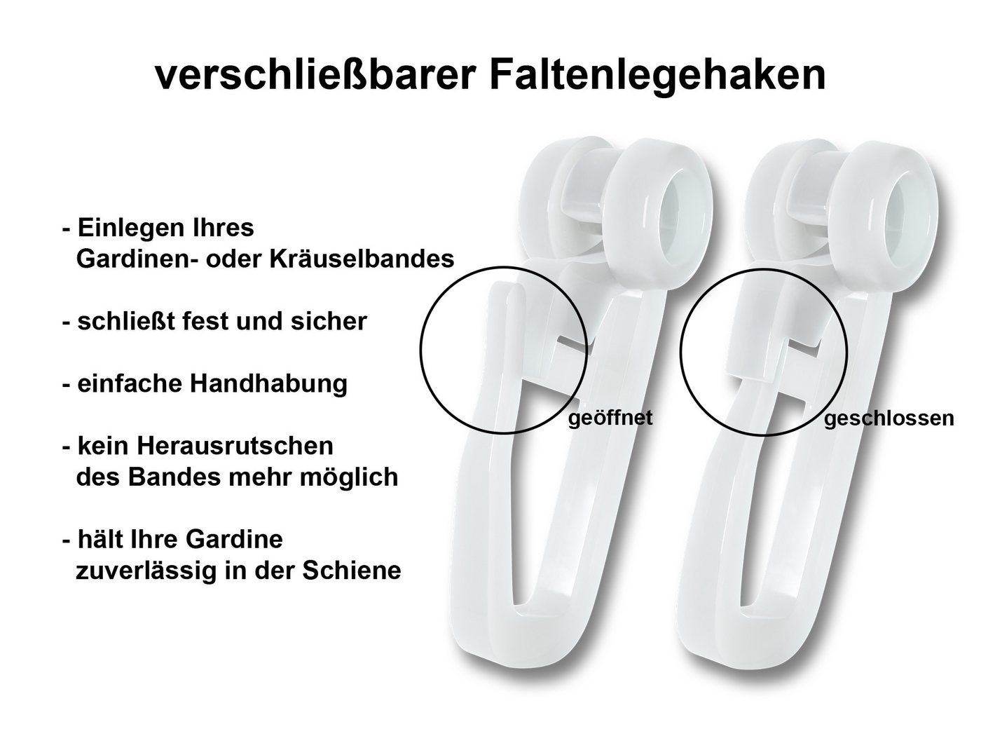 dekondo Gardinenröllchen Gardinengleiter, Faltenlege-Rollring, 8 mm Durchmesser, für Gardinenschienen, -leisten - oder Stangen mit Innenlauf, (100-St), mit vers – Bild 4 von 5
