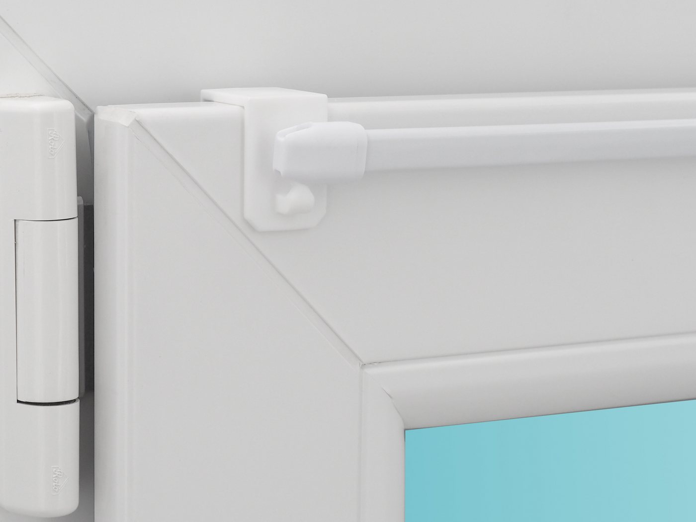 dekondo Gardinenstange "Hawaii", weiß, oval, ausziehbar, inkl. klemmbaren Fensterhaken für eine Befestigung oben an Ihrem Fenster, Haken geeignet für einen Klem – Bild 3 von 5