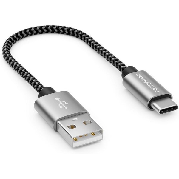 deleyCON 0,15m USB-C Kabel Nylon Ladekabel Datenkabel USB Typ C Handy USB-Kabel