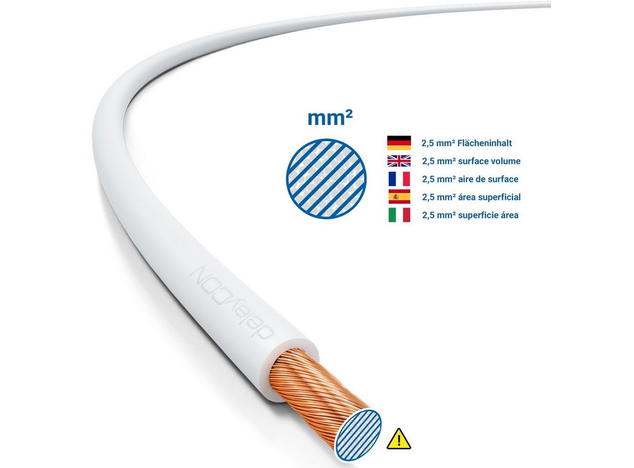 deleyCON deleyCON 10m Lautsprecherkabel 2x 2,5mm² CCA 2x50x0,25mm Litze - Weiß Audio-Kabel – Bild 3 von 5