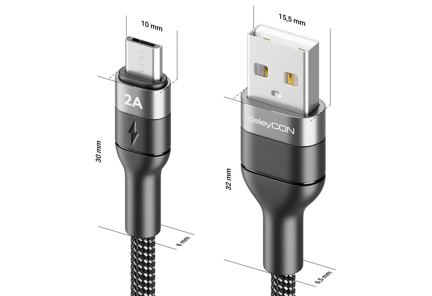 deleyCON 2m USB 2.0 Micro USB Kabel Ladekabel Datenkabel USB-A auf Micro USB USB-Kabel – Bild 2 von 5