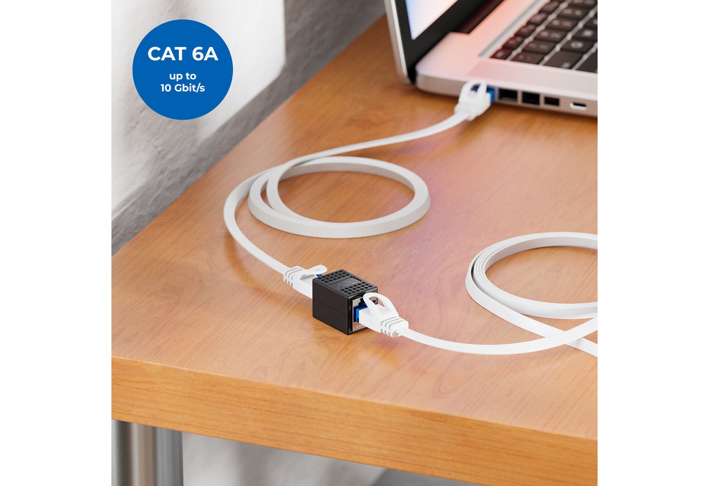 deleyCON 2x CAT 6a LAN Kabel Verlängerung RJ45 Patchkabel Kupplung Verbinder Netzwerk-Adapter – Bild 2 von 5