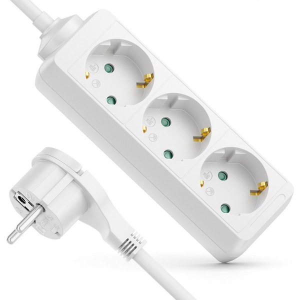 deleyCON deleyCON 3 Fach Steckdosenleiste mit Flachstecker Stromleiste 1,4m Steckdosenleiste