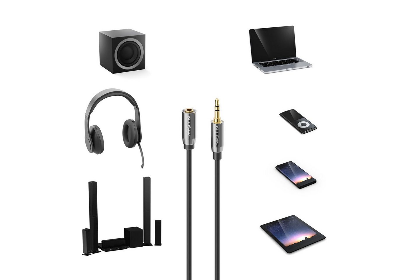 deleyCON deleyCON 3m Headset Kopfhörer Verlängerung AUX 3,5mm Klinke CTIA 4 Headset – Bild 5 von 5