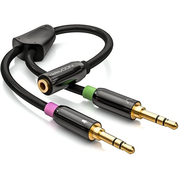 deleyCON deleyCON Headset Laptop Adapter 1x3,5mm Klinke Buchse auf 2x3,5mm Audio-Kabel
