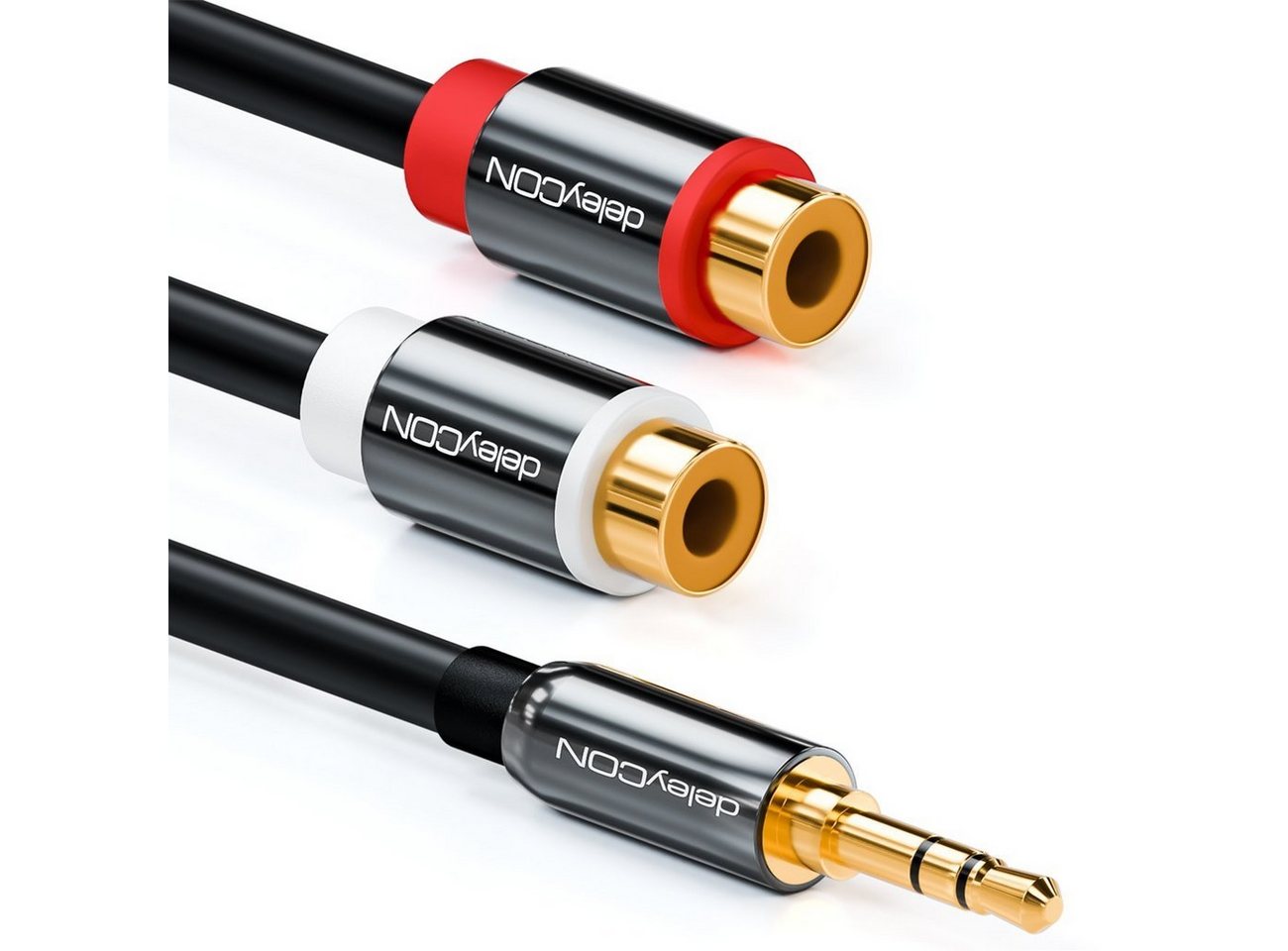 deleyCON deleyCON HQ Cinch zu Klinken Adapter- 3,5 Klinken Stecker zu 2x RCA Audio-Kabel – Bild 2 von 5