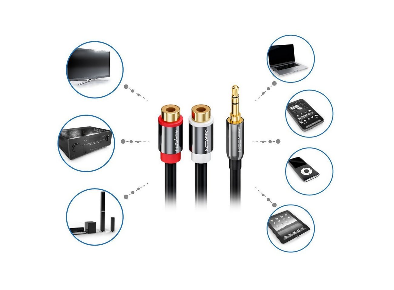 deleyCON deleyCON HQ Cinch zu Klinken Adapter- 3,5 Klinken Stecker zu 2x RCA Audio-Kabel – Bild 5 von 5