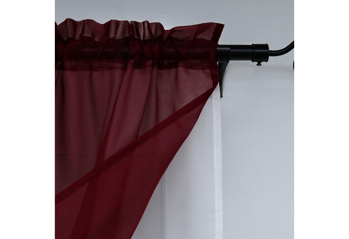 Delien Scheibengardine Beyza, Kurzgardine Stangendurchzug, wellenförmiger Fensterabschluss (2 St), Stangendurchzug, transparent, Zweifarbig – Bild 4 von 5
