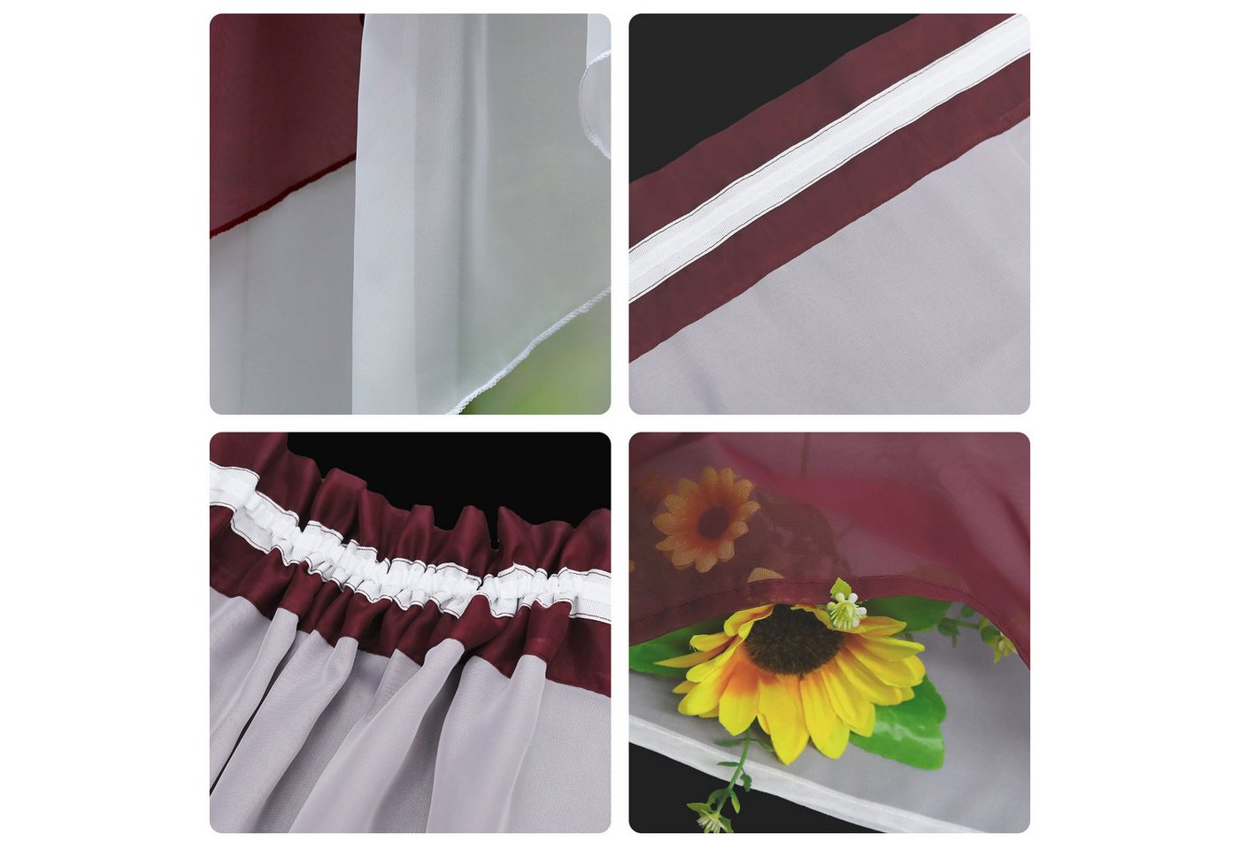 Delien Scheibengardine Beyza, Kurzgardine Stangendurchzug, wellenförmiger Fensterabschluss (2 St), Stangendurchzug, transparent, Zweifarbig – Bild 5 von 5