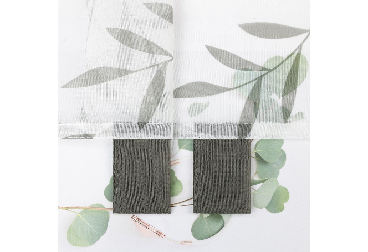 Delien Scheibengardine Celilie (1 St), Schlaufen, transparent, Voile mit Blätter Muster – Bild 2 von 5