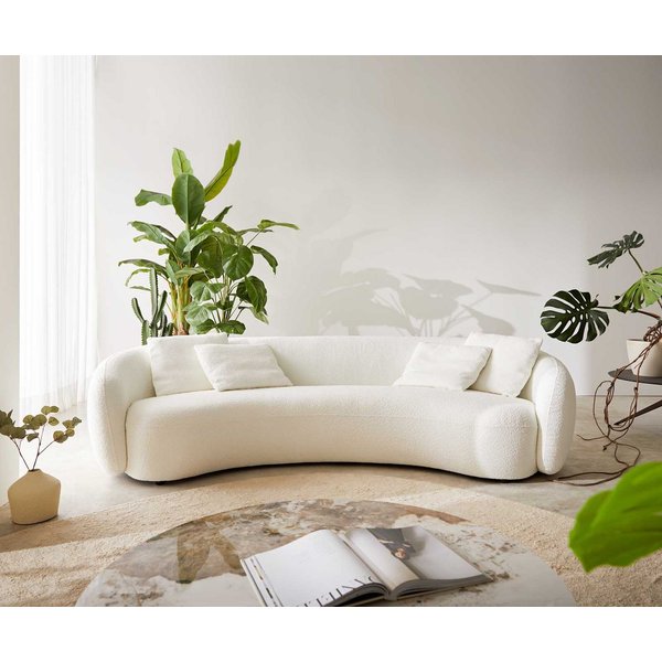 DELIFE 3-Sitzer Larna, Bouclé Creme-Weiß 260x120 cm 3-Sitzer