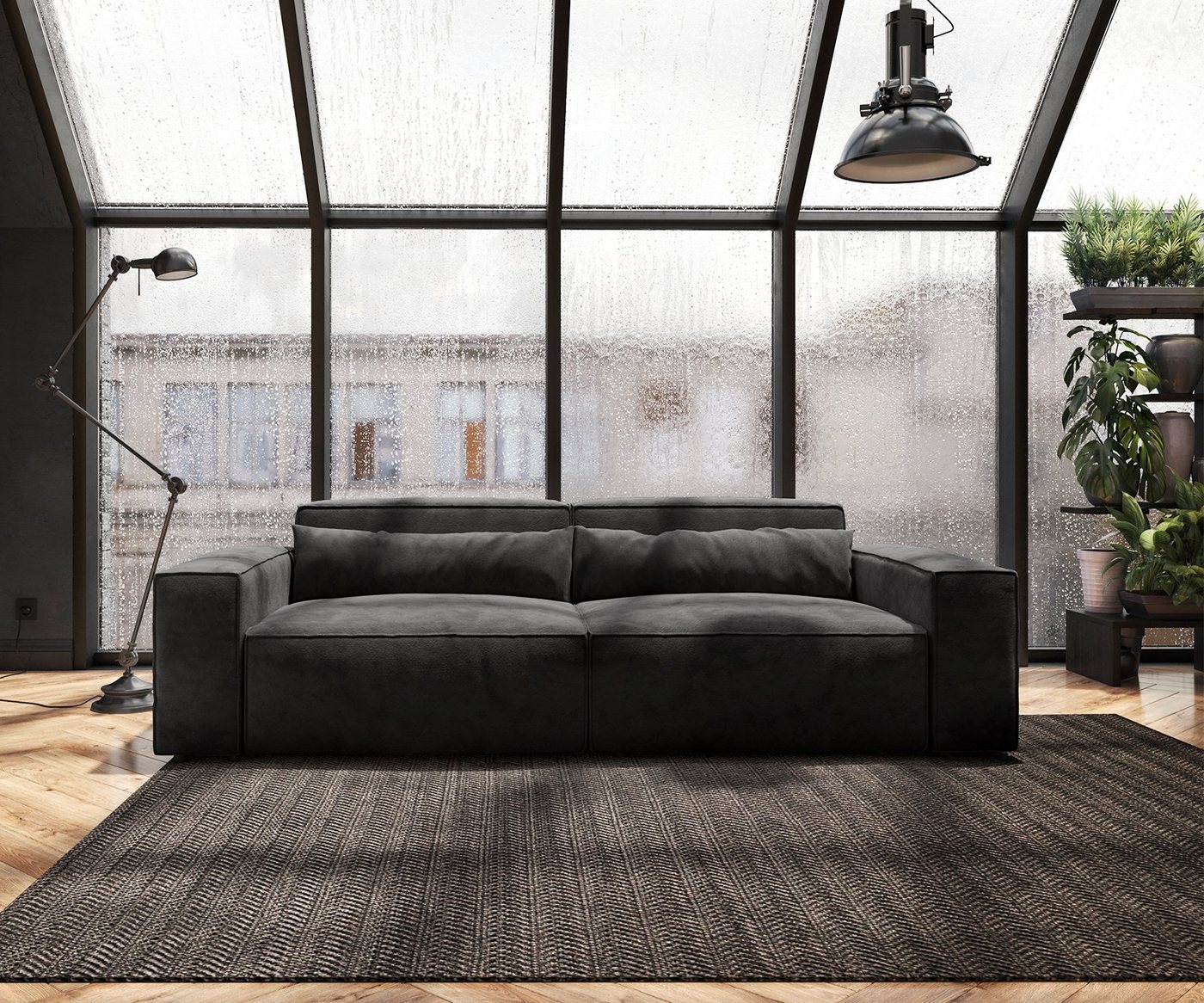 DELIFE Big-Sofa Sirpio, Mikrofaser Schwarz 230x95 cm – Bild 2 von 5