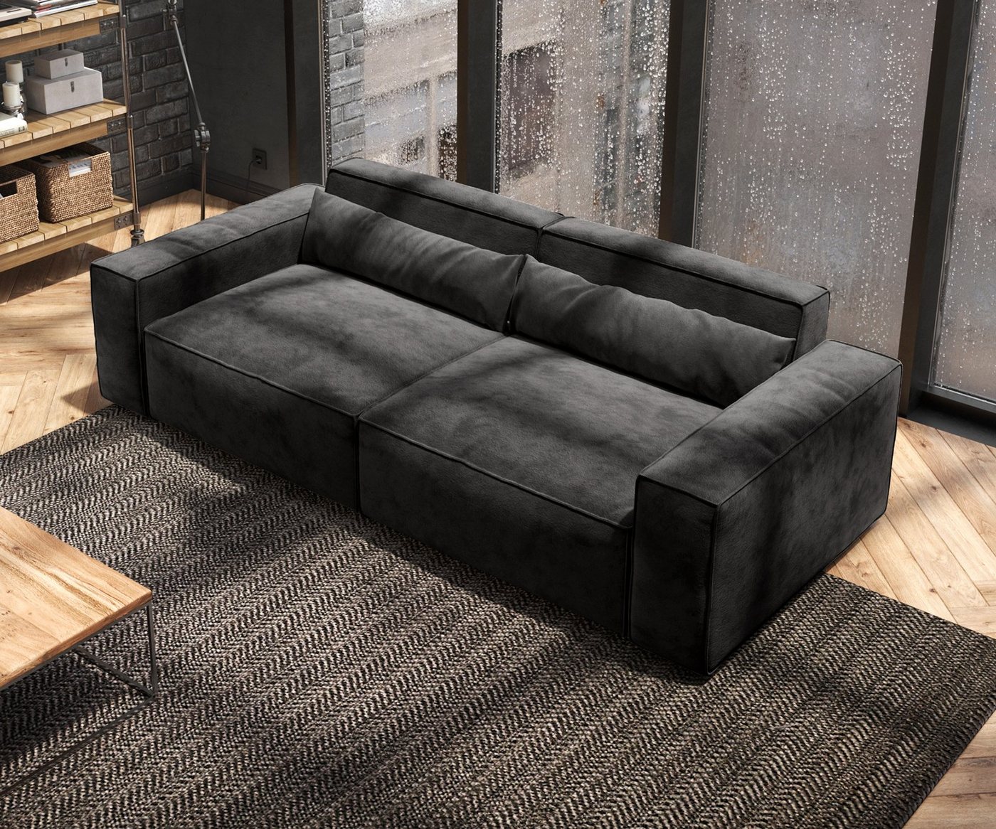 DELIFE Big-Sofa Sirpio, Mikrofaser Schwarz 230x95 cm – Bild 4 von 5