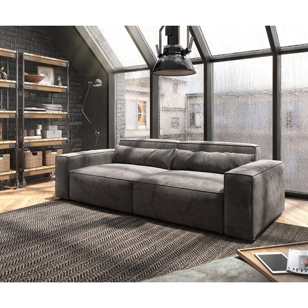 DELIFE Big-Sofa Sirpio, Mikrofaser Khakibraun 230x95 cm mit Hocker