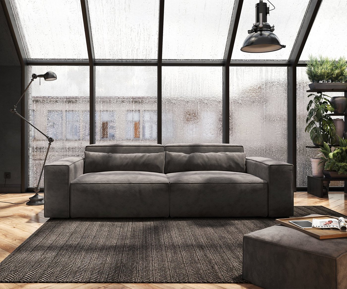 DELIFE Big-Sofa Sirpio, Mikrofaser Khakibraun 230x95 cm mit Hocker – Bild 2 von 5