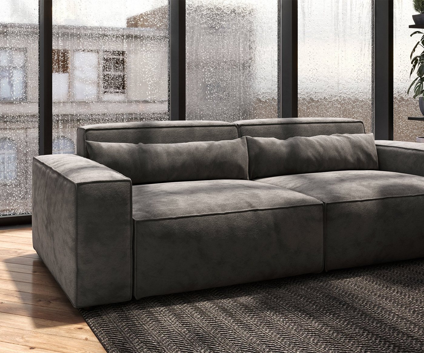 DELIFE Big-Sofa Sirpio, Mikrofaser Khakibraun 230x95 cm mit Hocker – Bild 5 von 5