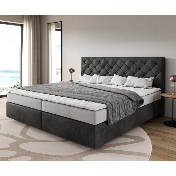 DELIFE Boxspringbett Dream-Great, Mikrofaser Anthrazit Vintage 200x200 cm Bonell-Matratze PU-Topper