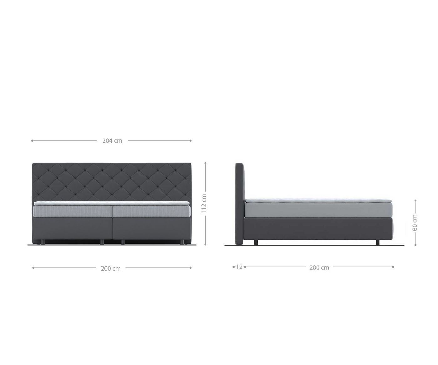 DELIFE Boxspringbett Dream-Great, Mikrofaser Grau 200x200 cm mit Taschenfederkernmatratze und Topper Vis – Bild 5 von 5