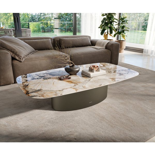 DELIFE Couchtisch Edge, Boot 135x80 cm Keramik Patagonia Poliert Casilda Effektfinish Titan