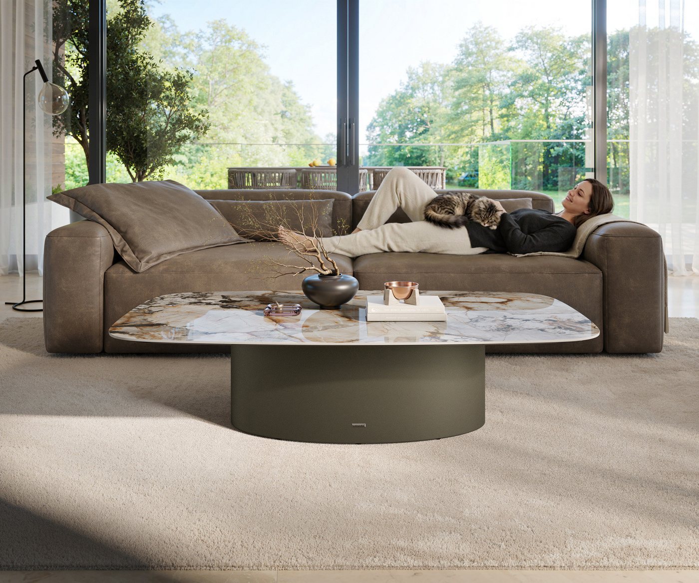 DELIFE Couchtisch Edge, Boot 135x80 cm Keramik Patagonia Poliert Casilda Effektfinish Titan – Bild 3 von 5
