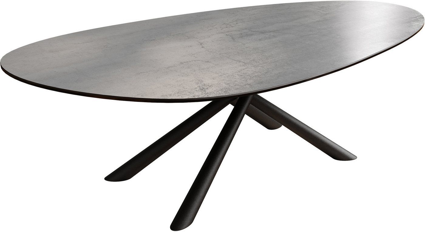 DELIFE Couchtisch Edge, Oval 140x75 cm Keramik Beton Grau Sarity Metall Schwarz – Bild 2 von 5