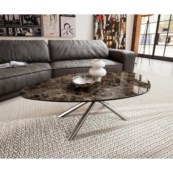 DELIFE Couchtisch Edge, Organisch 140x76 cm Keramik Emperador Extra Lucidato Dunkelbraun Sarit