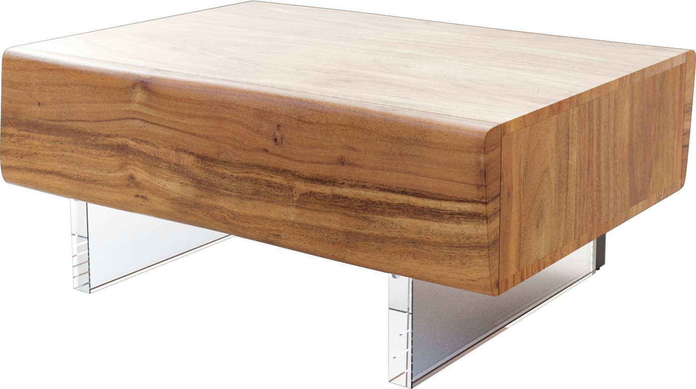 DELIFE Couchtisch New, Live-Edge Akazie Natur 80x60 cm 2 Schubladen Acrylfuß Couchtisch – Bild 2 von 5