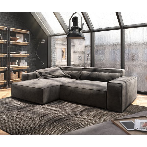 DELIFE Ecksofa Sirpio, XL Mikrofaser Khakibraun 270x170 cm Recamiere variabel mit Hocker