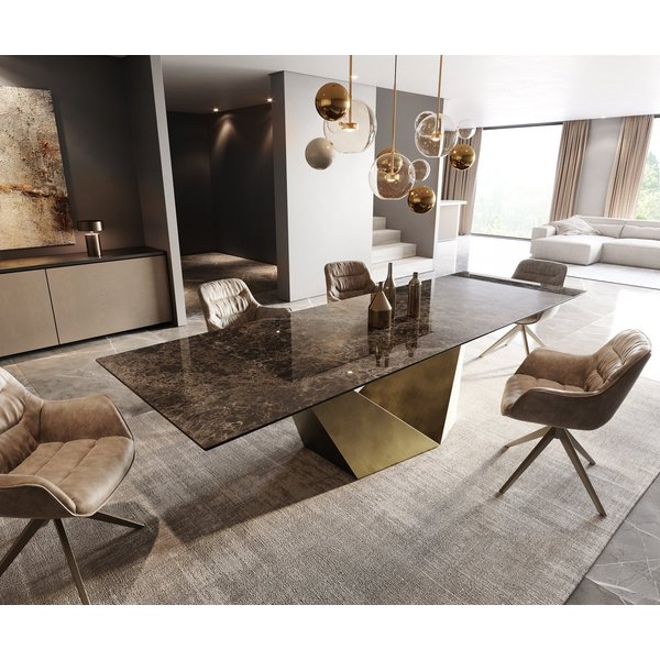 DELIFE Esstisch Edge, Keramik Emperador Extra Lucidato Dunkelbraun 300x100 Prisma Metallic G