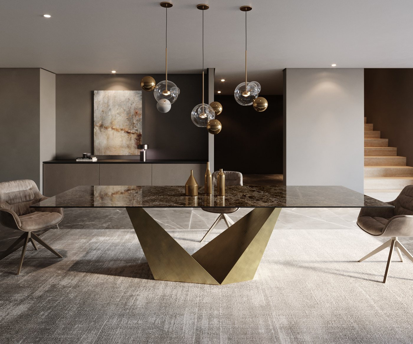 DELIFE Esstisch Edge, Keramik Emperador Extra Lucidato Dunkelbraun 300x100 Prisma Metallic G – Bild 3 von 5