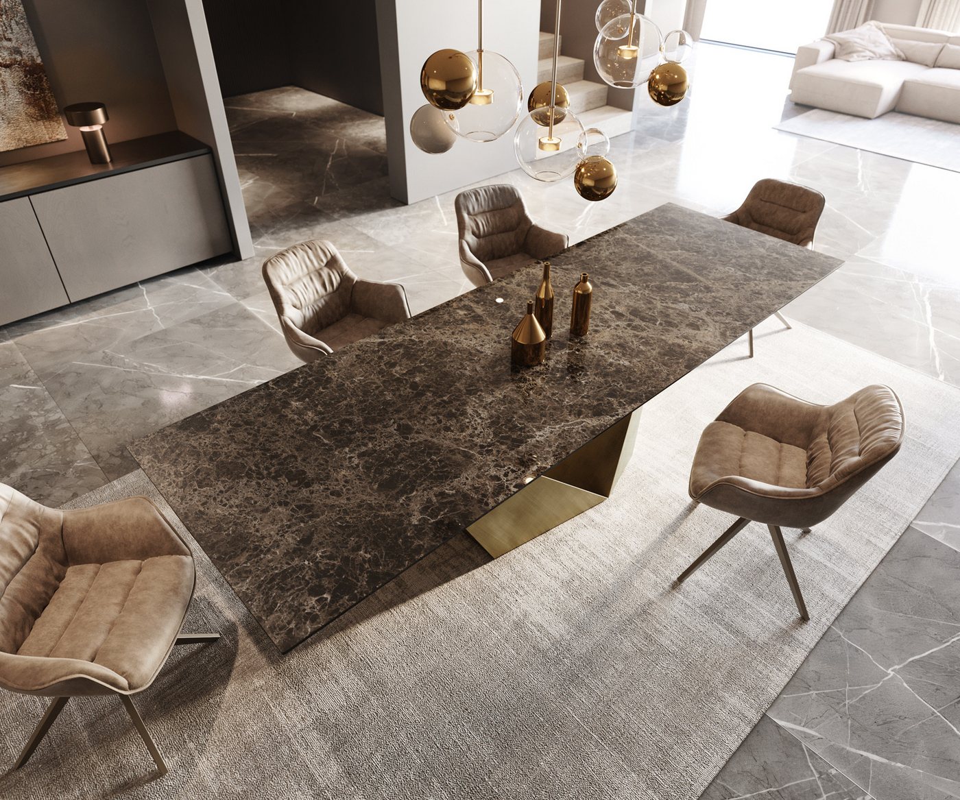 DELIFE Esstisch Edge, Keramik Emperador Extra Lucidato Dunkelbraun 300x100 Prisma Metallic G – Bild 5 von 5