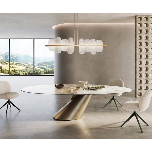 DELIFE Esstisch Edge, Oval Keramik Minas Melange Weiß-Beige 280x130 Cono Metallic Gold