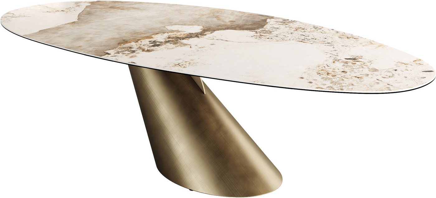 DELIFE Esstisch Edge, Oval Keramik Minas Melange Weiß-Beige 280x130 Cono Metallic Gold – Bild 2 von 5