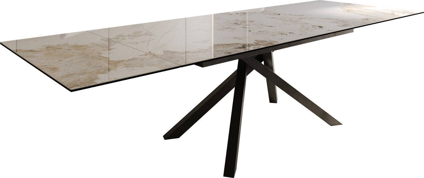 DELIFE Esstisch Edge, Keramik Minas Melange Weiß-Beige 200-300x100 Kreuzgestell Rechteck Sch – Bild 2 von 5