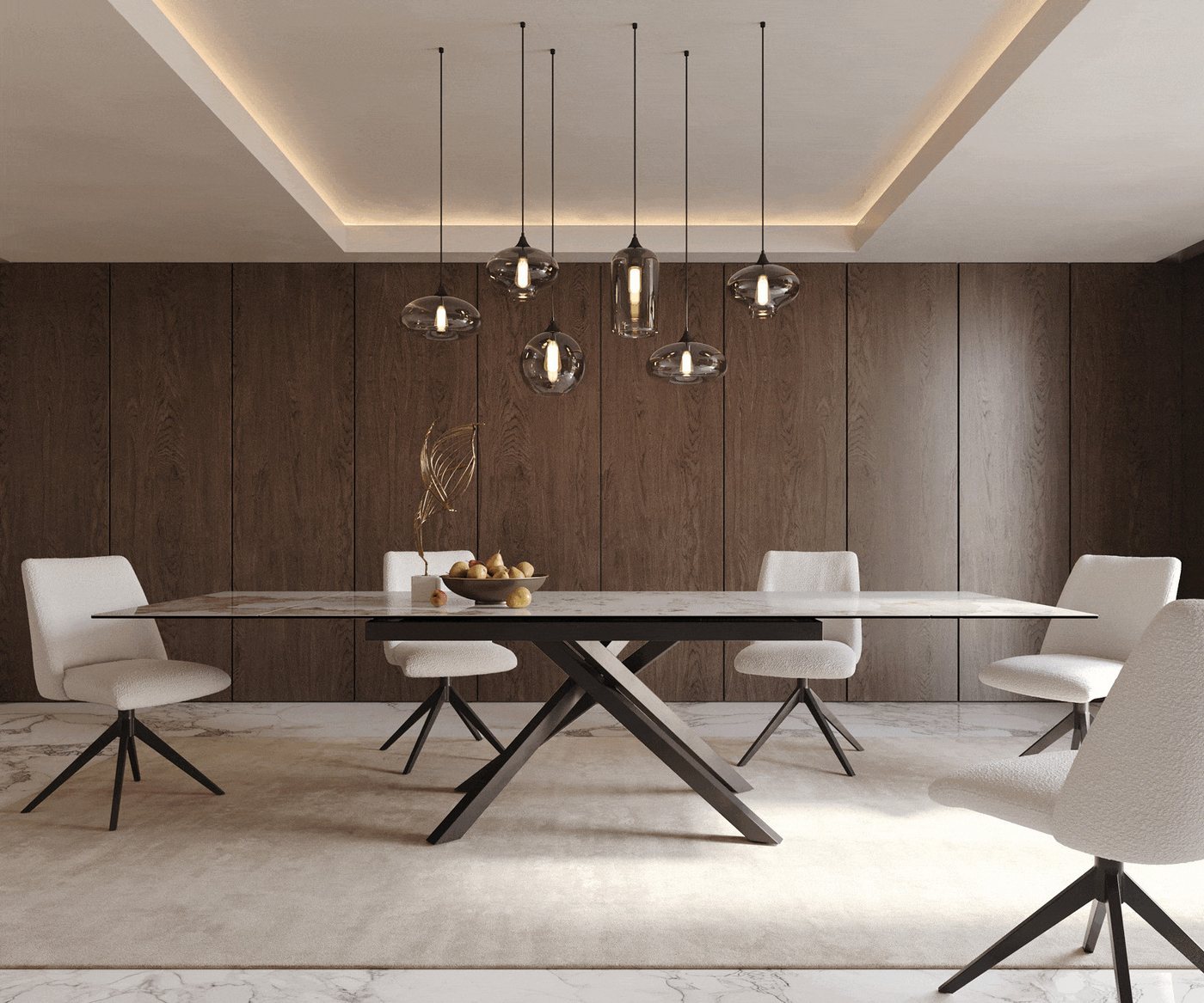 DELIFE Esstisch Edge, Keramik Minas Melange Weiß-Beige 200-300x100 Kreuzgestell Rechteck Sch – Bild 3 von 5
