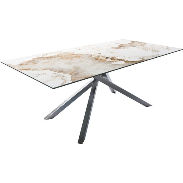 DELIFE Esstisch Edge, 200x100 cm Keramik Minas Melange Weiß-Beige Kreuzgestell Rechteck Edel