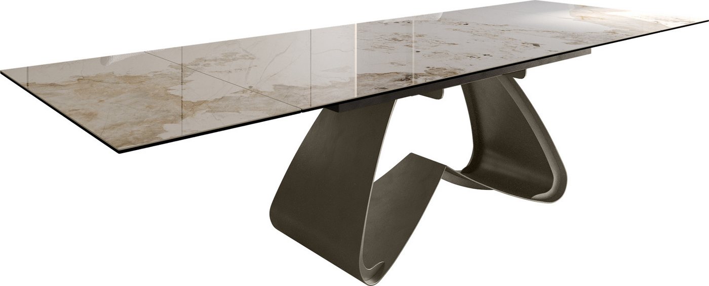 DELIFE Esstisch Edge, Keramik Minas Melange Weiß-Beige 200-300x100 W-Gestell Effektfinish Ti – Bild 2 von 5