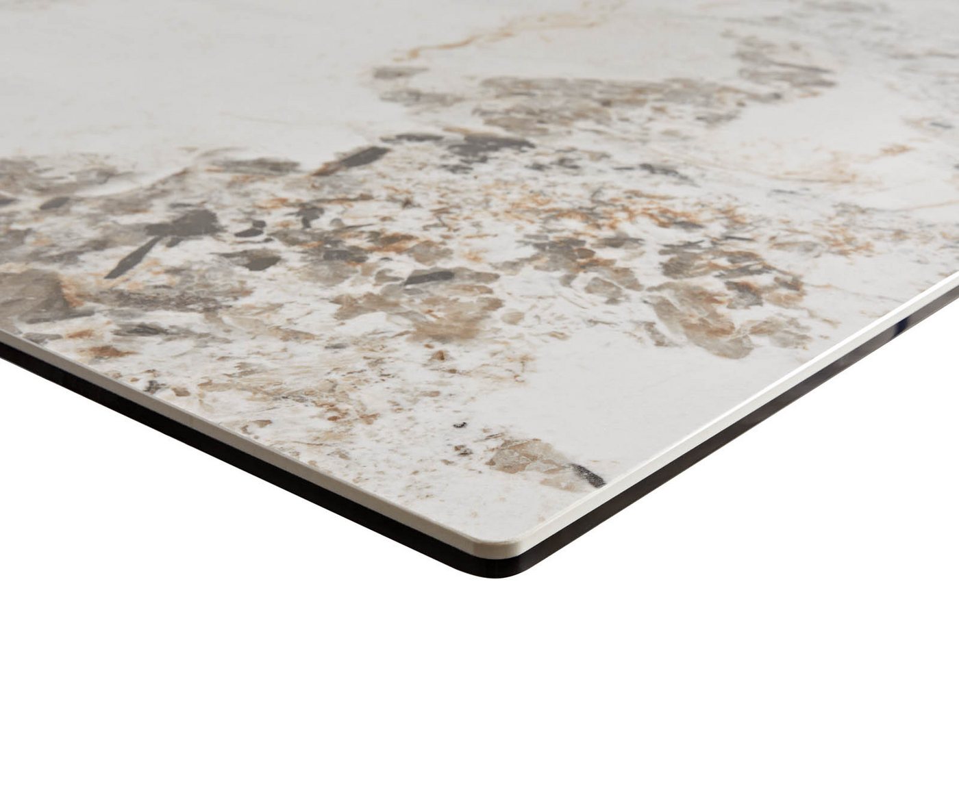DELIFE Esstisch Edge, Keramik Minas Melange Weiß-Beige 200-300x100 W-Gestell Effektfinish Ti – Bild 5 von 5