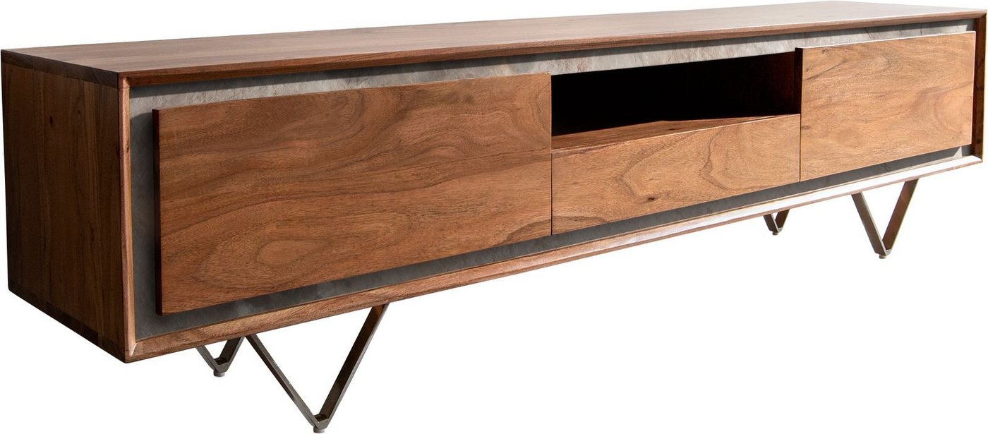 DELIFE Lowboard Stonegrace, Akazie Braun Steinfurnier 175 cm 2 Türen 1 Schub 1 Fach V-Fuß – Bild 2 von 5