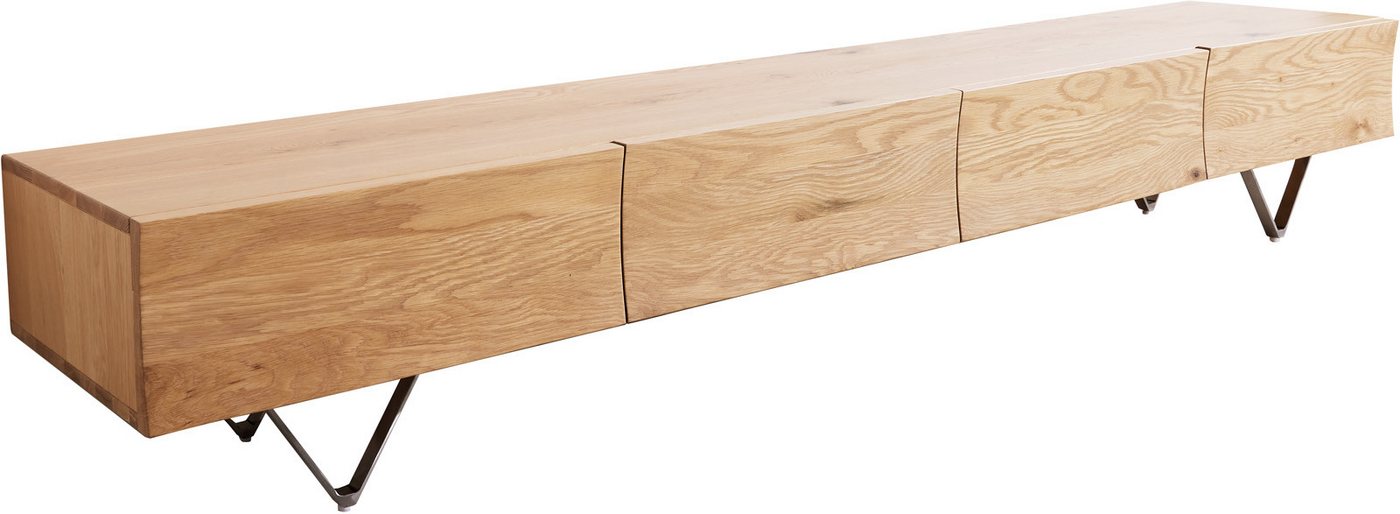 DELIFE Lowboard Wyatt, Eiche Natur 220 cm 4 Schübe V-Fuß Edelstahl Lowboard – Bild 2 von 5