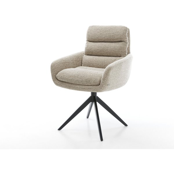 DELIFE Polsterstuhl Abelia-Flex, mit Armlehnen Kreuzgestell breit Schwarz Webstoff Soft Beige 360° dreh